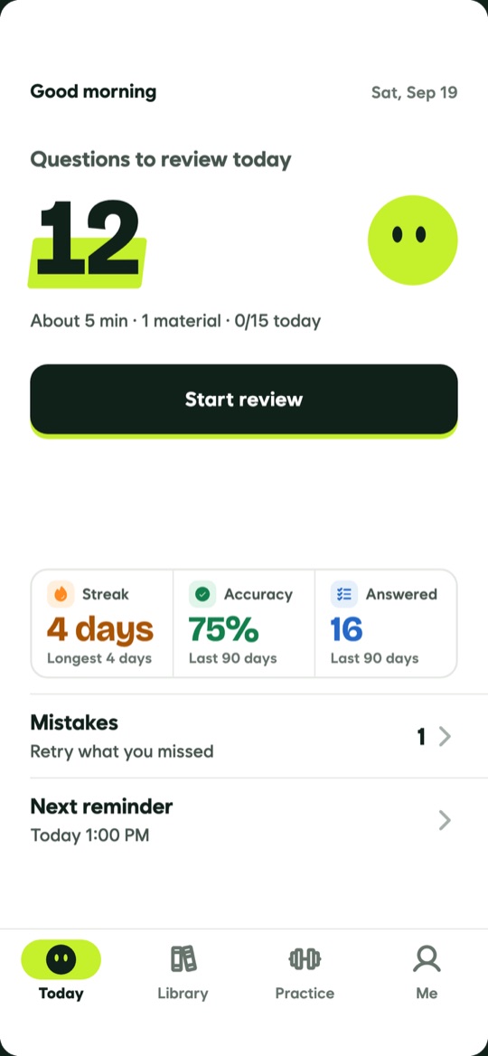 Today's review screen